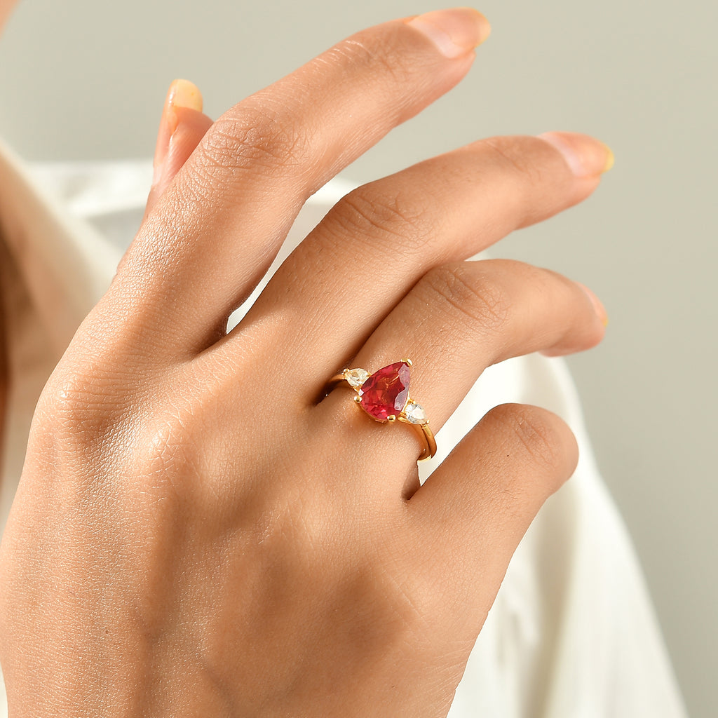 Luxuriant Lab Created Padparadscha Sapphire, White Zircon Main Stone With Side Stone Ring Sterling Silver  3.124  Ct._8790147_2