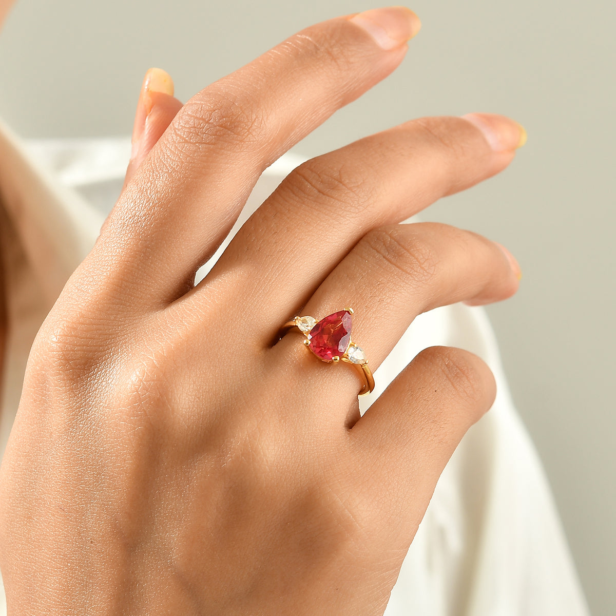 Luxuriant Lab Created Padparadscha Sapphire, White Zircon Main Stone With Side Stone Ring Sterling Silver  3.124  Ct. 8790147 2