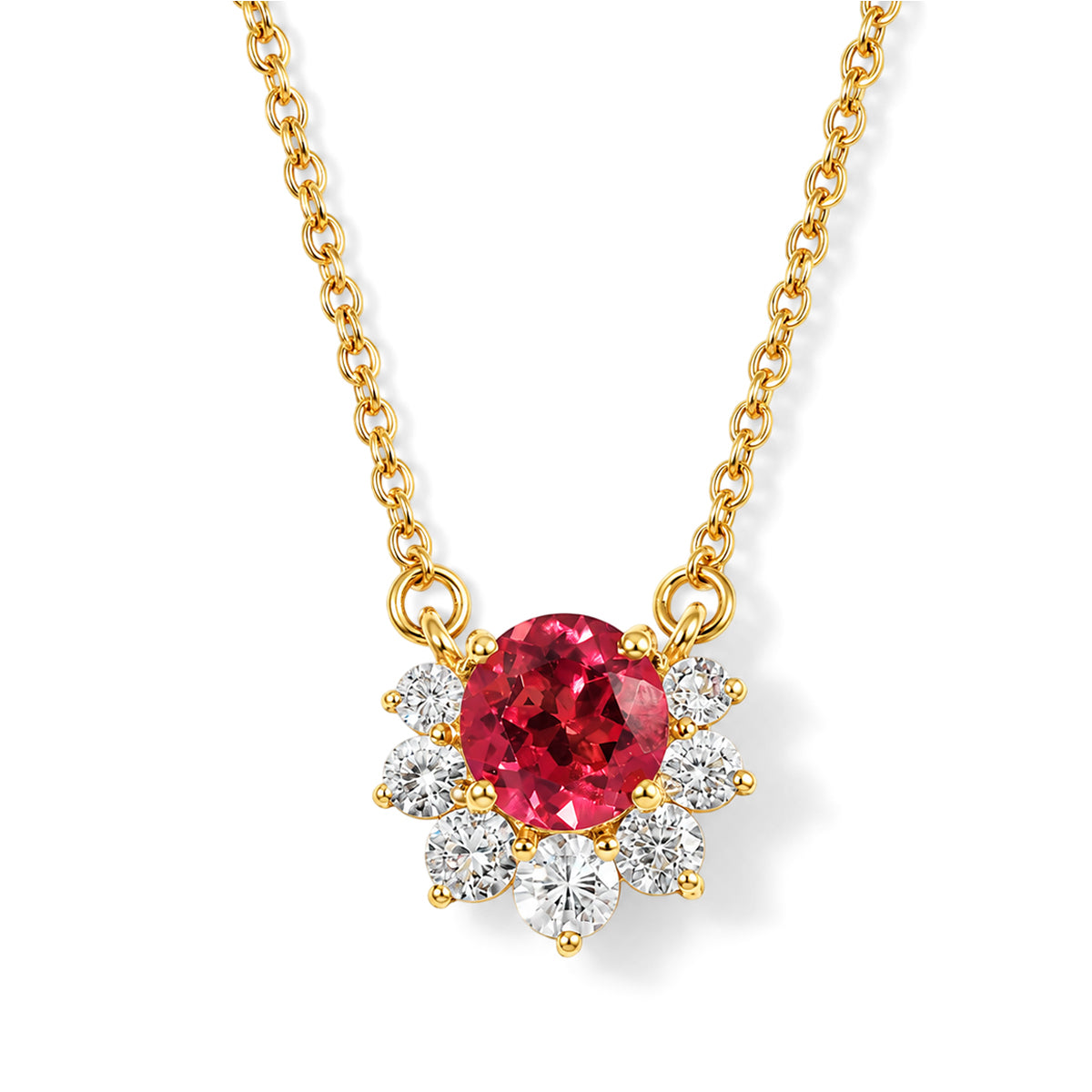 Luxuriant - Lab Created Padparadscha Sapphire &amp; White Zircon Necklace (Size - 20) in Yellow Gold Plated Sterling Silver 4.15 Ct. 8790156 0