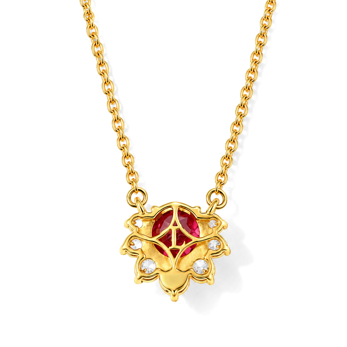 Luxuriant - Lab Created Padparadscha Sapphire &amp; White Zircon Necklace (Size - 20) in Yellow Gold Plated Sterling Silver 4.15 Ct. 8790156 3