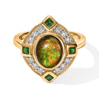 D'Joy - Ammolite, Natural Chrome Diopside & White Zircon Ring in 18K Vermeil Yellow Gold Plated Sterling Silver 2.23 Ct._8791080