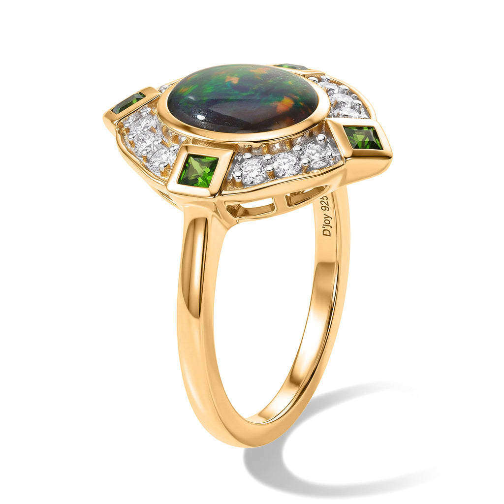 D'Joy - Ammolite, Natural Chrome Diopside & White Zircon Ring in 18K Vermeil Yellow Gold Plated Sterling Silver 2.23 Ct._8791080_3
