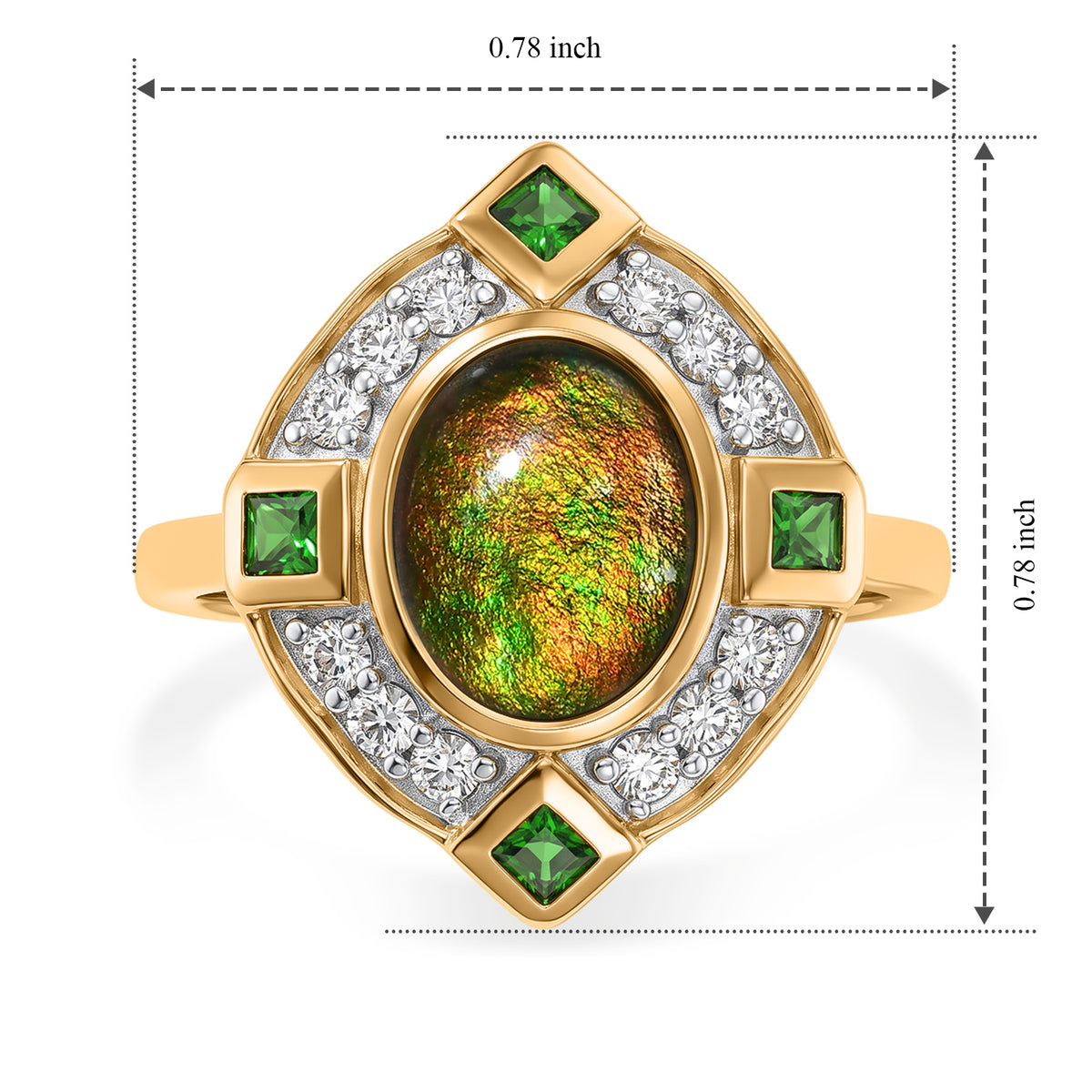 D'Joy - Ammolite, Natural Chrome Diopside &amp; White Zircon Ring in 18K Vermeil Yellow Gold Plated Sterling Silver 2.23 Ct. 8791080 5
