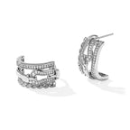 GP White Diamond, Kanchanaburi Blue Sapphire J Hoop Half Hoop Earring in Rhodium OverlaySterling Silver, Silver Wt.5 Gms  0.332  Ct._8791464