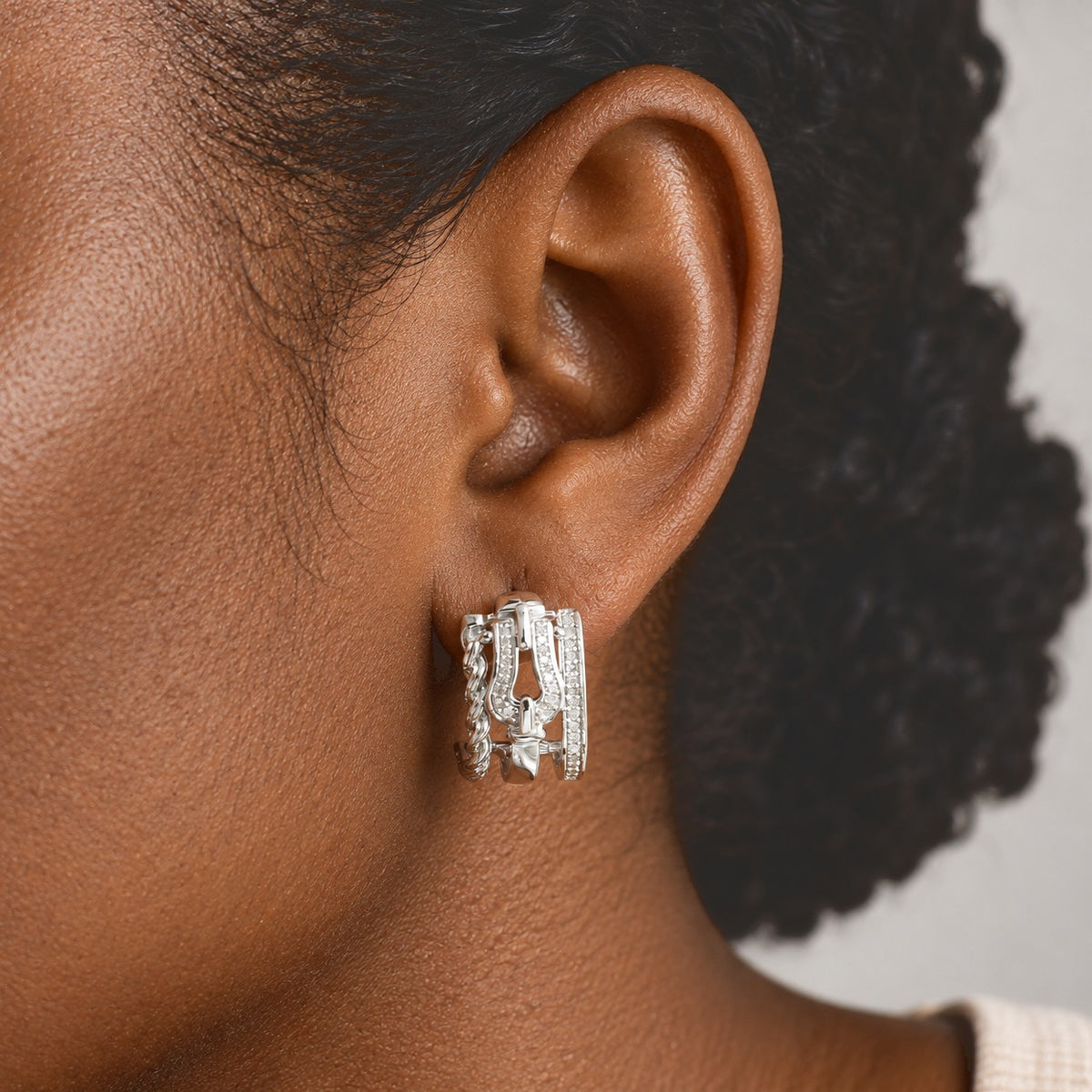 GP - Natural White Diamond &amp; Blue Sapphire J Hoop Earring with Push Post in Rhodium Overlay Sterling Silver 0.30 Ct. 8791464 2