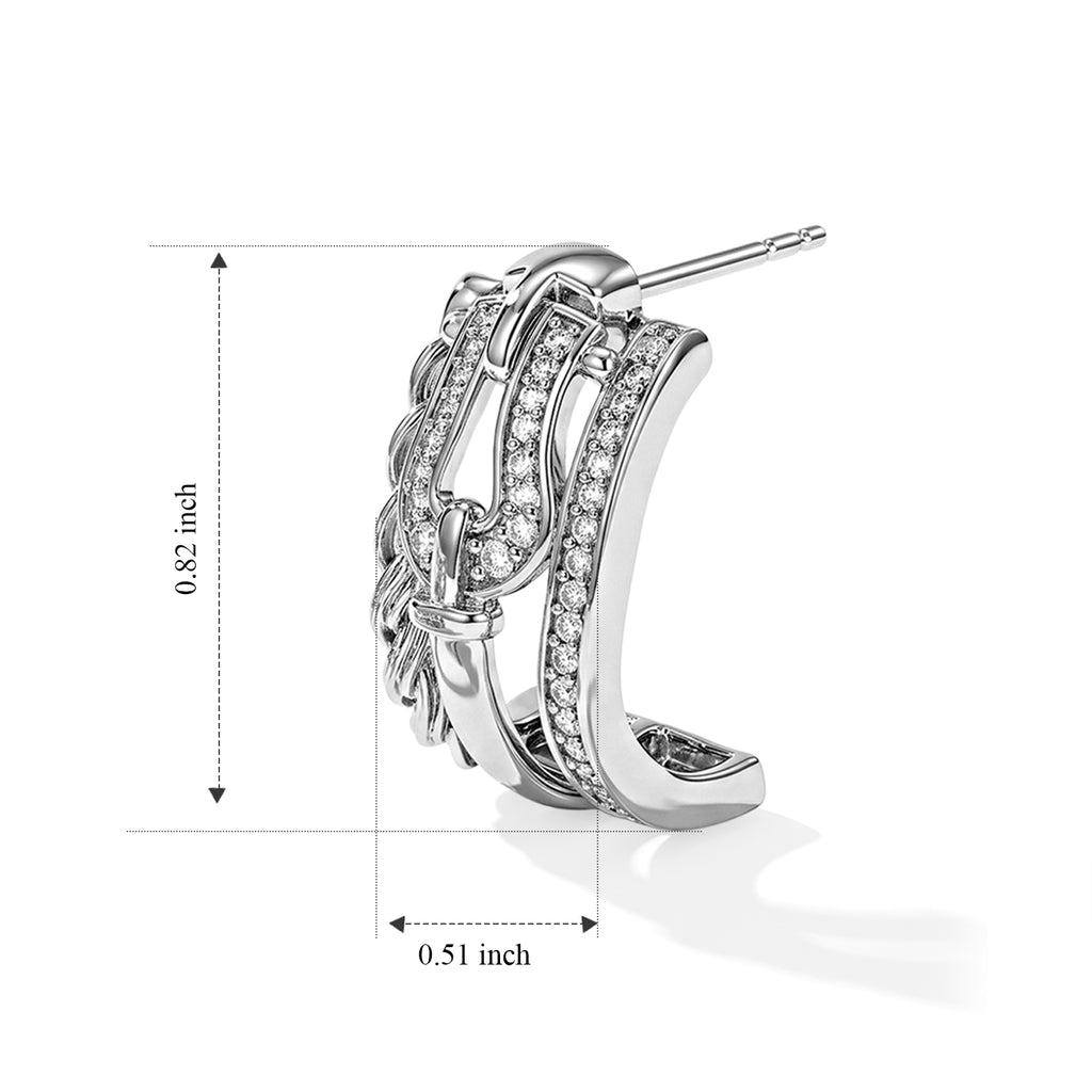 GP White Diamond, Kanchanaburi Blue Sapphire J Hoop Half Hoop Earring in Rhodium OverlaySterling Silver, Silver Wt.5 Gms  0.332  Ct._8791464_6