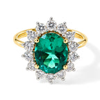 Luxuriant - 9K Yellow Gold AAAA Lab Grown Columbian Emerald & Lab Grown Diamond (VS/E-F) Halo Ring 3.50 Ct._8791964
