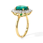 Luxuriant - 9K Yellow Gold AAAA Lab Grown Columbian Emerald & Lab Grown Diamond (VS/E-F) Halo Ring 3.50 Ct._8791964_3