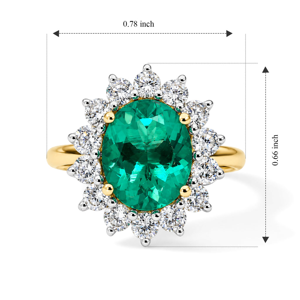 Luxuriant - 9K Yellow Gold AAAA Lab Grown Columbian Emerald & Lab Grown Diamond (VS/E-F) Halo Ring 3.50 Ct._8791964_4