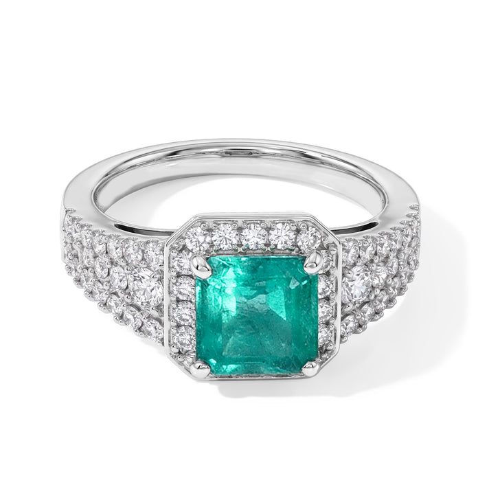 The Tokyo Treasure - 900 White Platinum AAAA Colombian Emerald &amp; White Diamond (VS) Halo Ring 2.30 Ct, Platinum Wt.7.65 Gms 8793459 1