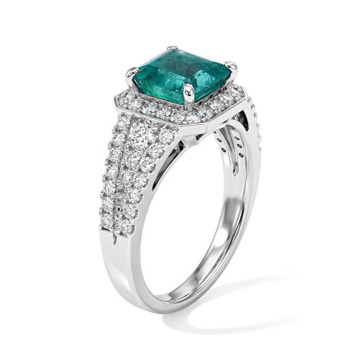 The Tokyo Treasure - 900 White Platinum AAAA Colombian Emerald &amp; White Diamond (VS) Halo Ring 2.30 Ct, Platinum Wt.7.65 Gms 8793459 2