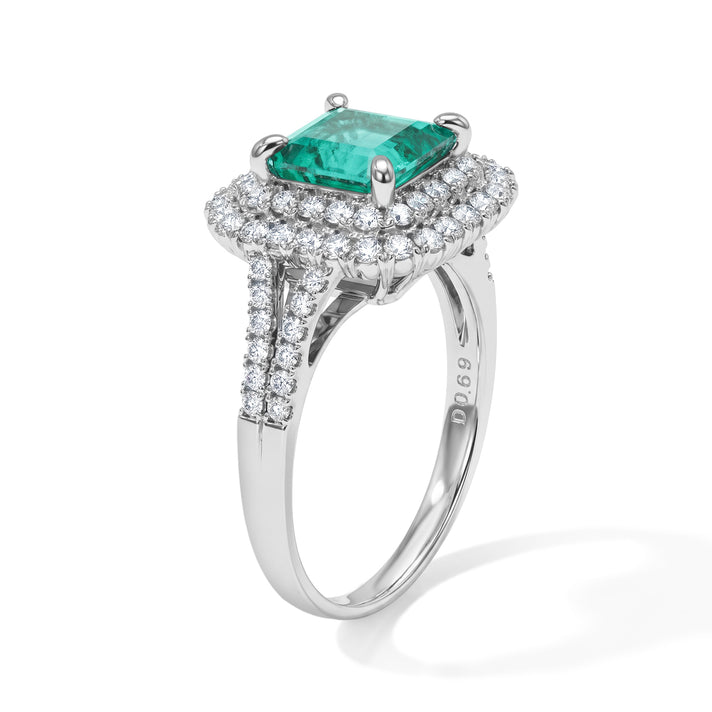The Tokyo Treasure - 900 White Platinum AAAA Colombian Emerald &amp; White Diamond (VS) Halo Ring 2.20 Ct, Platinum Wt. 6.20 Gms 8793486 2