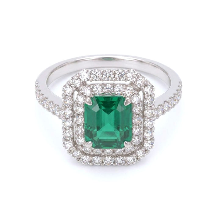 The Tokyo Treasure - 900 White Platinum AAAA Colombian Emerald &amp; White Diamond (VS-SI) Halo Ring 2.30 Ct, Platinum Wt.5.35 Gms 8793554 1