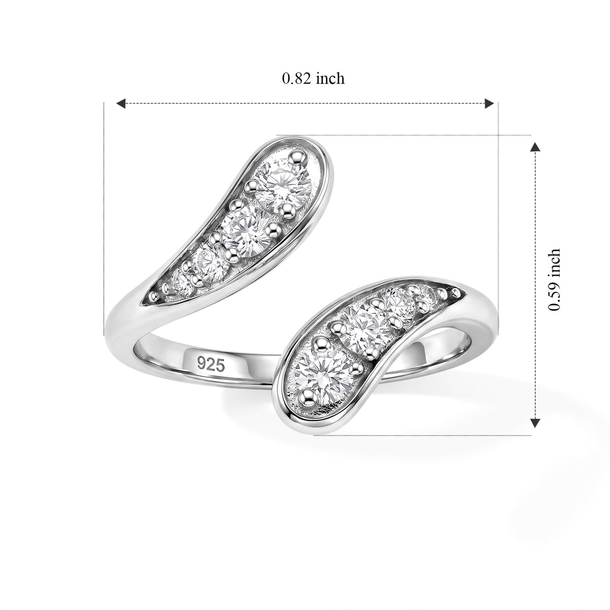 Lucy Q - Lab Grown Diamond Bypass Ring in Rhodium Overlay Sterling Silver 0.40 Ct. 8794436 4