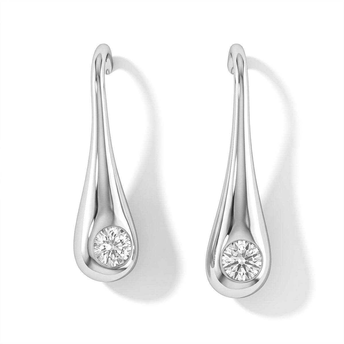 Lucy Q - Lab Grown Diamond J Hoop Solitaire Earring with Hook in Rhodium Overlay Sterling Silver 8794515 0