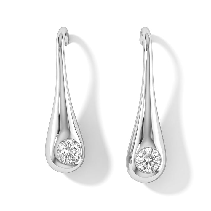 Lucy Q - Lab Grown Diamond J Hoop Solitaire Earring with Hook in Rhodium Overlay Sterling Silver 8794515 1