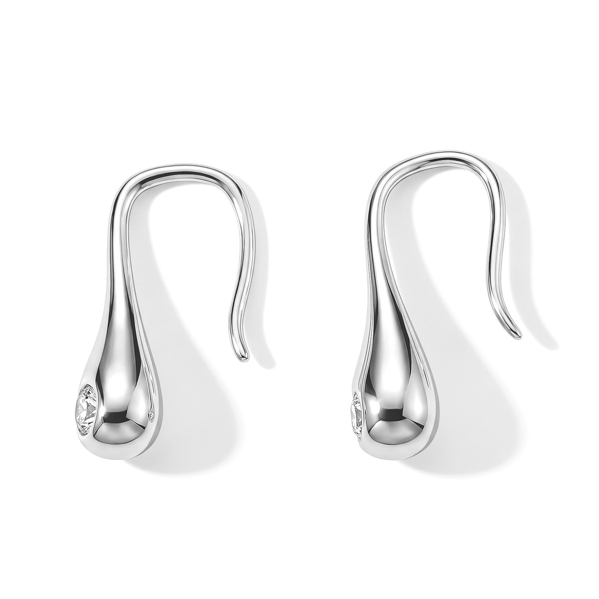 Lucy Q - Lab Grown Diamond J Hoop Solitaire Earring with Hook in Rhodium Overlay Sterling Silver 8794515 3