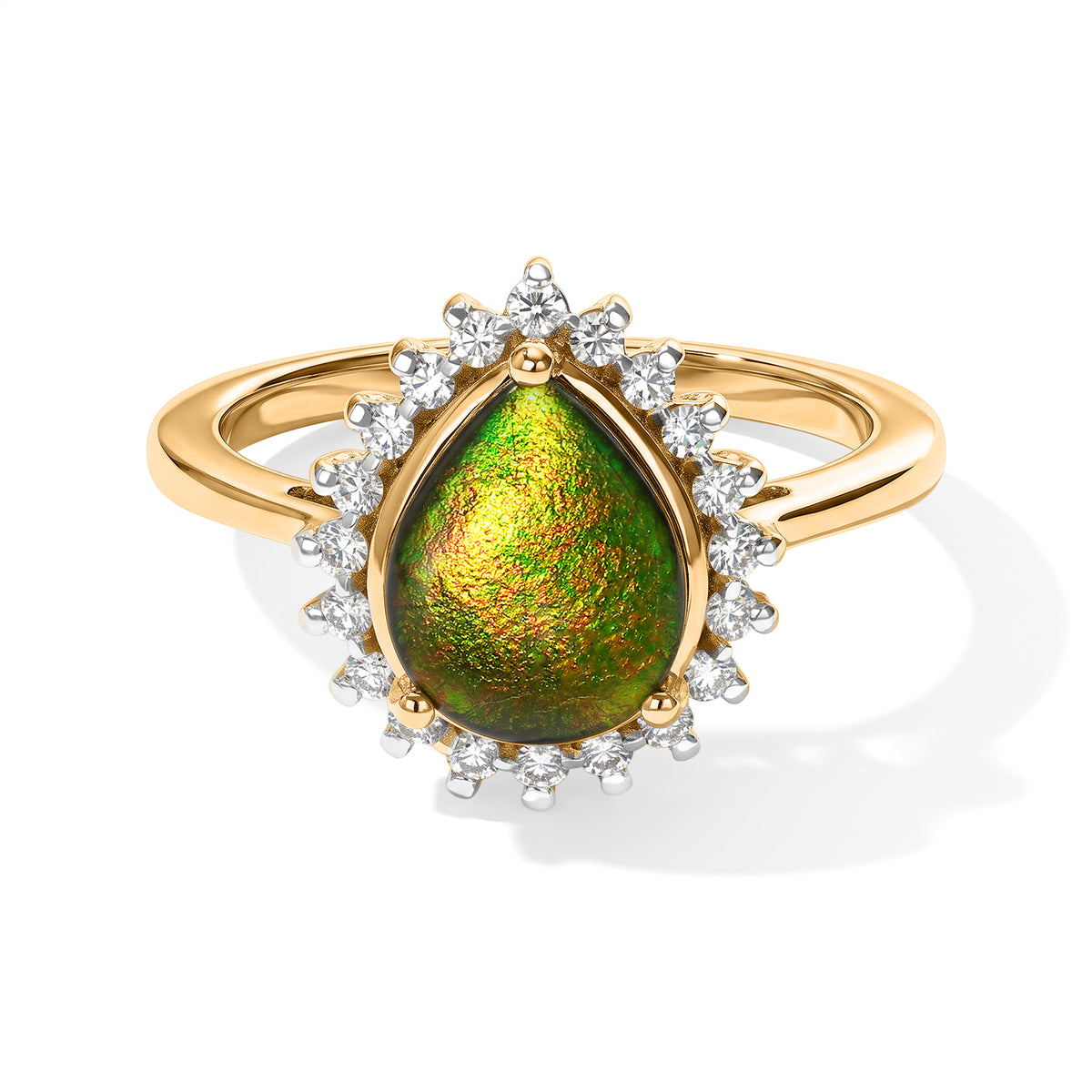 Luxuriant - AAA Ammolite &amp; Lab Grown Diamond (SI/G-H) Halo Ring in 18K Vermeil Yellow Gold Plated Sterling Silver 2.80 Ct. 8795372 0