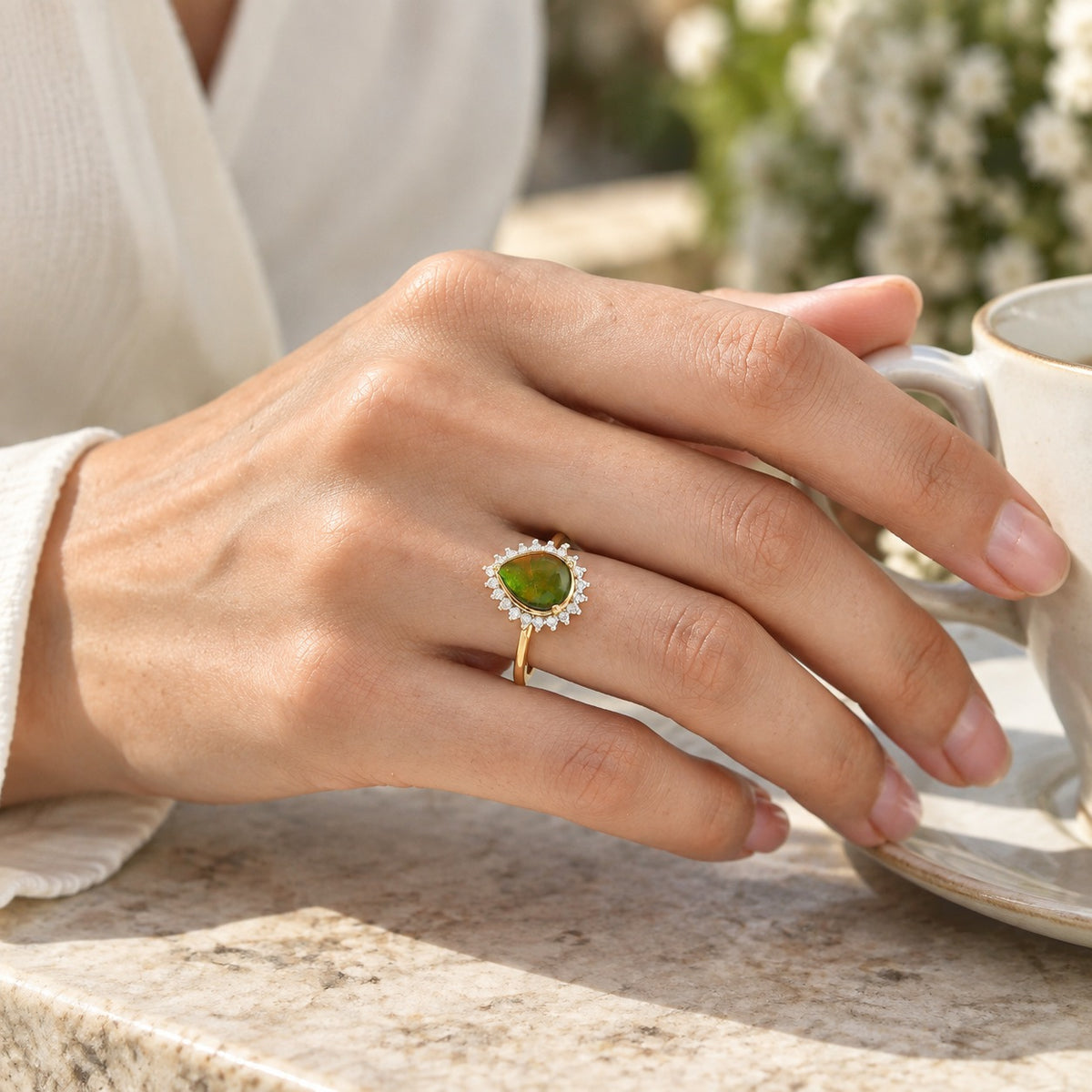 Luxuriant - Ammolite &amp; Lab Grown Diamond (SI-G-H) Ring in 18K  Vermeil Yellow Gold Plated Sterling Silver 2.80 Ct. 8795373 2