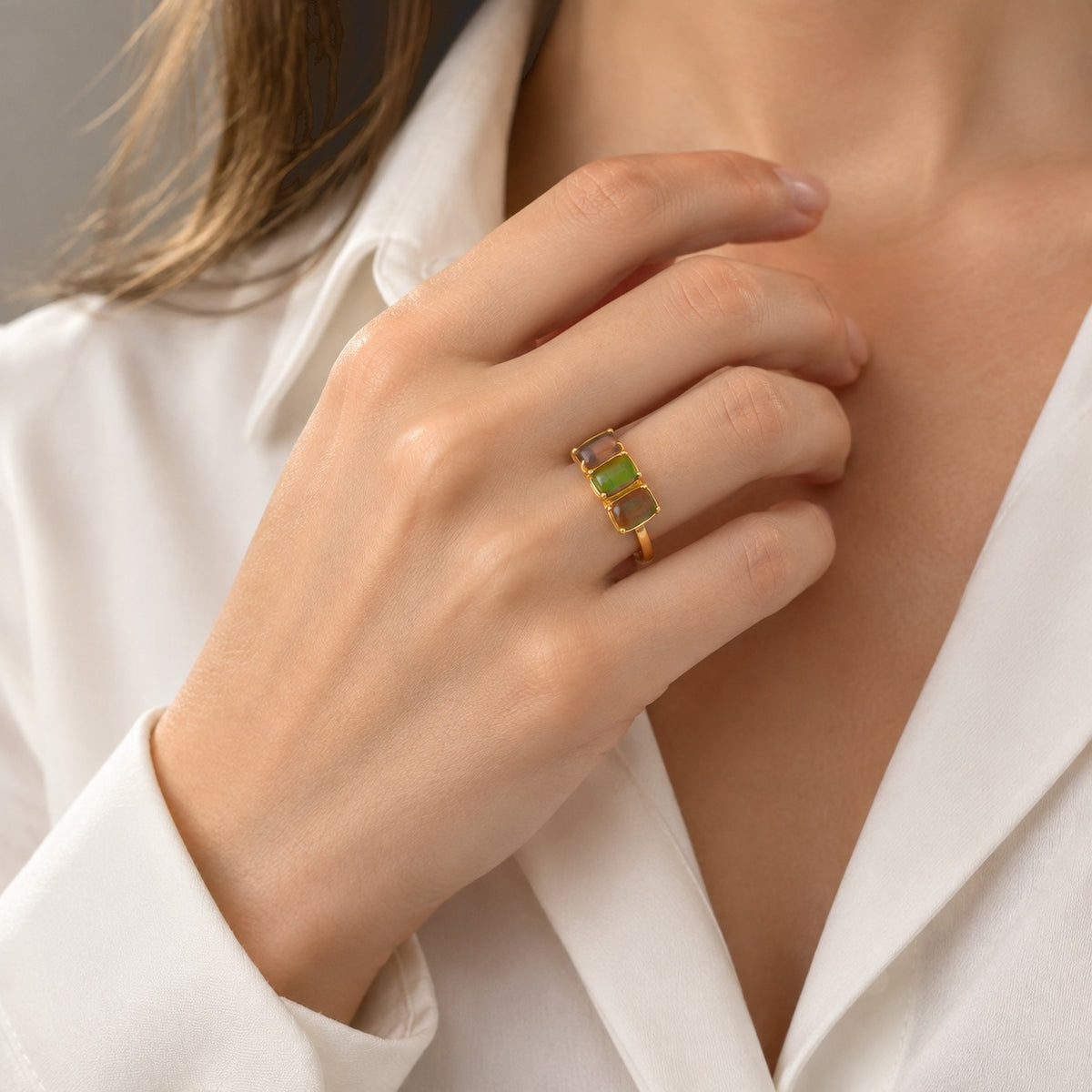 D'Joy - Ammolite Trilogy Ring in 18K Vermeil Yellow Gold Plated Sterling Silver 3.30 Ct. 8795505 1
