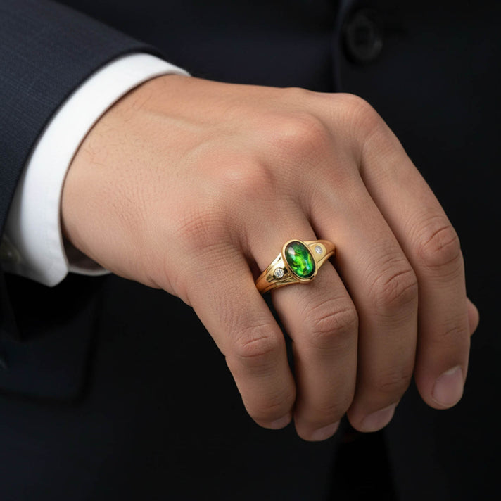 Luxuriant - Premium Ammolite &amp; Lab Grown Diamond (SI/G-H) Trilogy Ring in 18K Vermeil Yellow Gold Plated Sterling Silver 1.20 Ct. 8795574 2
