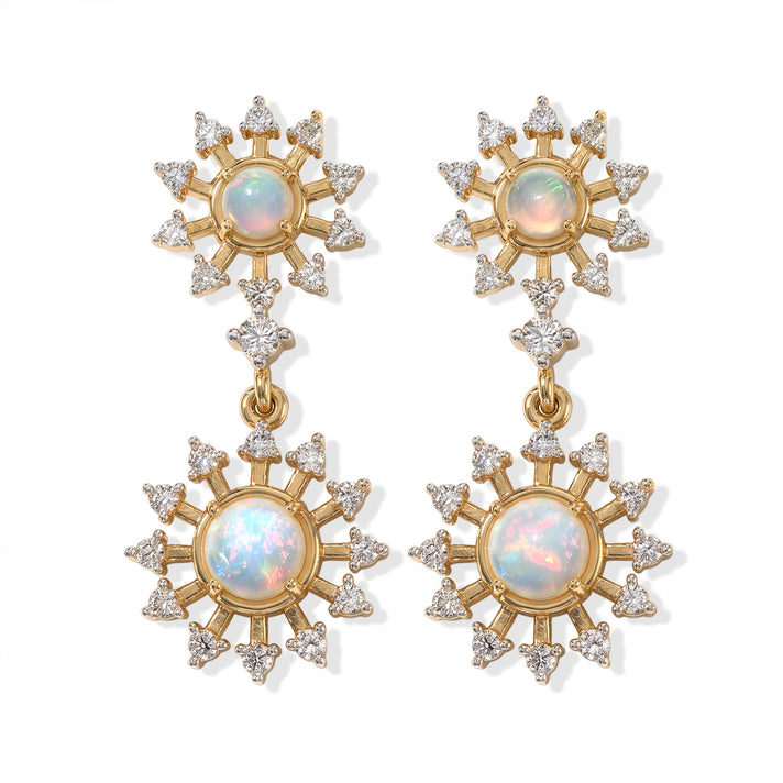 D'Joy - AAA Ethiopian Opal &amp; White Zircon Sunburst Dangling Earring with Push Post in Yellow Gold Plated Sterling Silver 1.70 Ct. 8795919 1