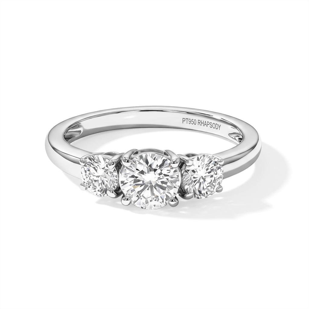 Rhapsody - 950 Platinum SGL Certified Natural White Diamond (VS/E-F) Trilogy Ring 1.20 Ct, Platinum Wt. 3.00 Gms_8795920