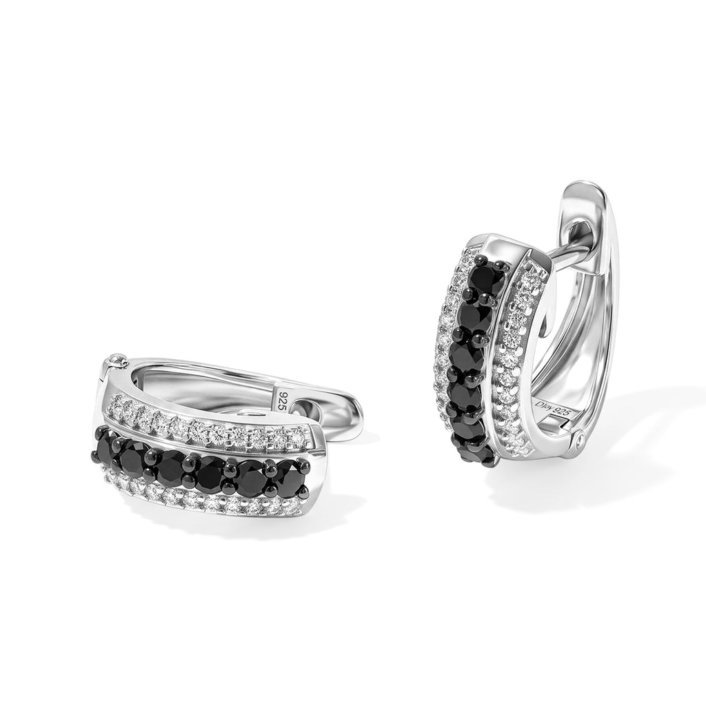 D'joy Black Diamond, White Diamond Full Hoop Earring in Rhodium OverlaySterling Silver  0.548  Ct._8795956