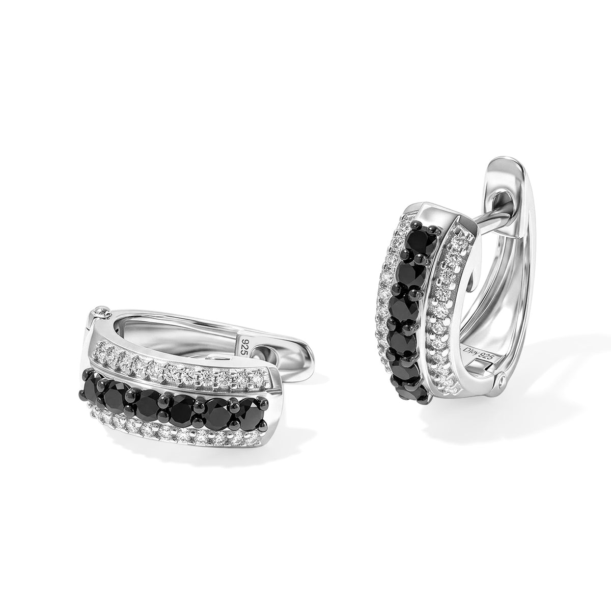 D'Joy - Black Diamond &amp; White Diamond Full Hoop Earring in Rhodium Overlay Sterling Silver 0.50 Ct. 8795956 0