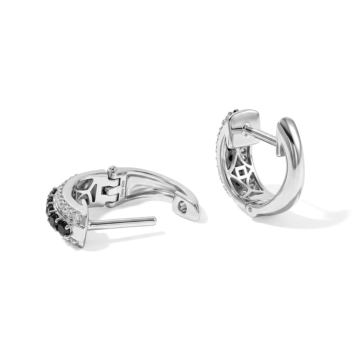 D'Joy - Black Diamond &amp; White Diamond Full Hoop Earring in Rhodium Overlay Sterling Silver 0.50 Ct. 8795956 3
