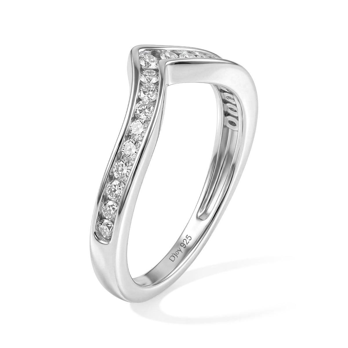 D'Joy - SGL Certified Natural White Diamond (I3-G-H) Wishbone Ring in Rhodium Overlay Sterling Silver 0.50 Ct. 8795986 3