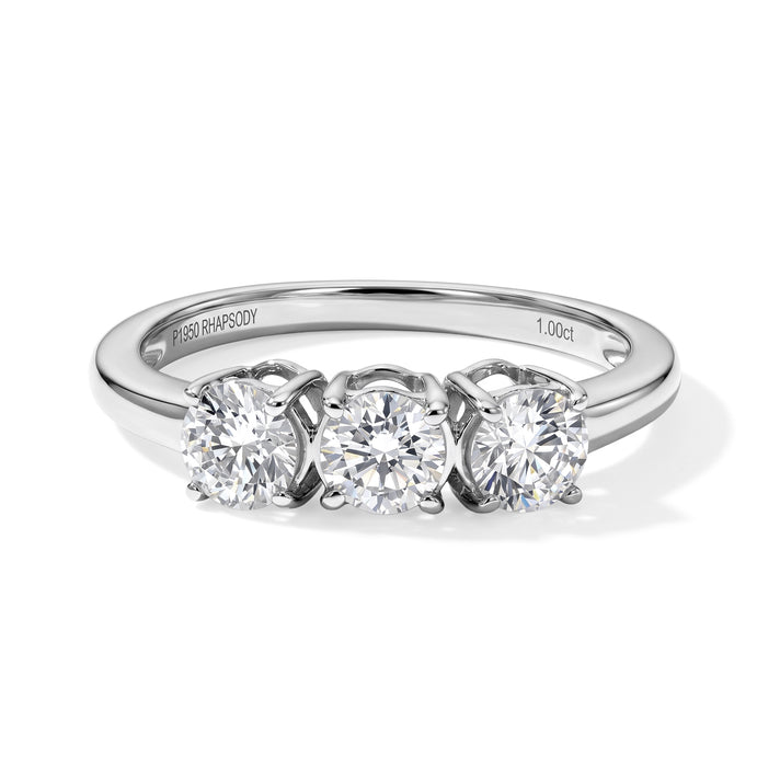 Rhapsody - 950 Platinum SGL Certified Natural White Diamond (VS/E-F) Trilogy Ring 1.00 Ct, Platinum Wt. 3.40 Gms 8796047 1