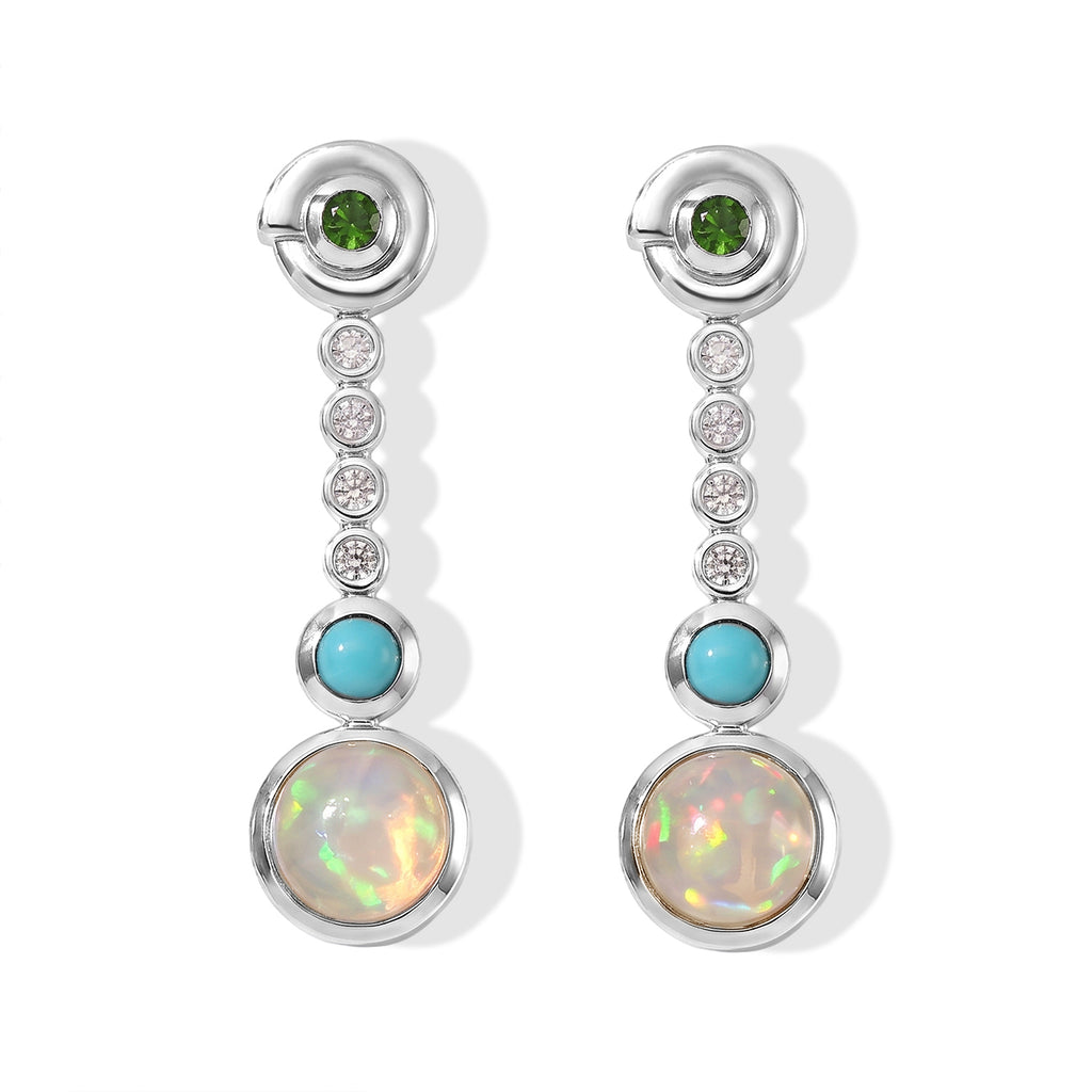 D'Joy - Ethiopian Opal, Natural Chrome Diopside, White Zircon & Sleeping Beauty Turquoise Dangling Earring with Push Post in Platinum Overlay Sterling Silver 1.70 Ct._8796409