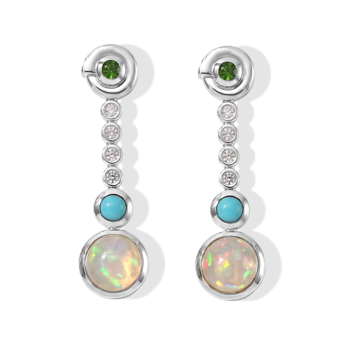D'Joy - Ethiopian Opal, Natural Chrome Diopside, White Zircon &amp; Sleeping Beauty Turquoise Dangling Earring with Push Post in Platinum Overlay Sterling Silver 1.70 Ct. 8796409 0