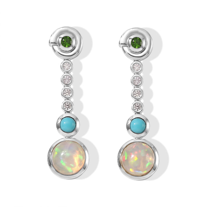 D'Joy - Ethiopian Opal, Natural Chrome Diopside, White Zircon &amp; Sleeping Beauty Turquoise Dangling Earring with Push Post in Platinum Overlay Sterling Silver 1.70 Ct. 8796409 1