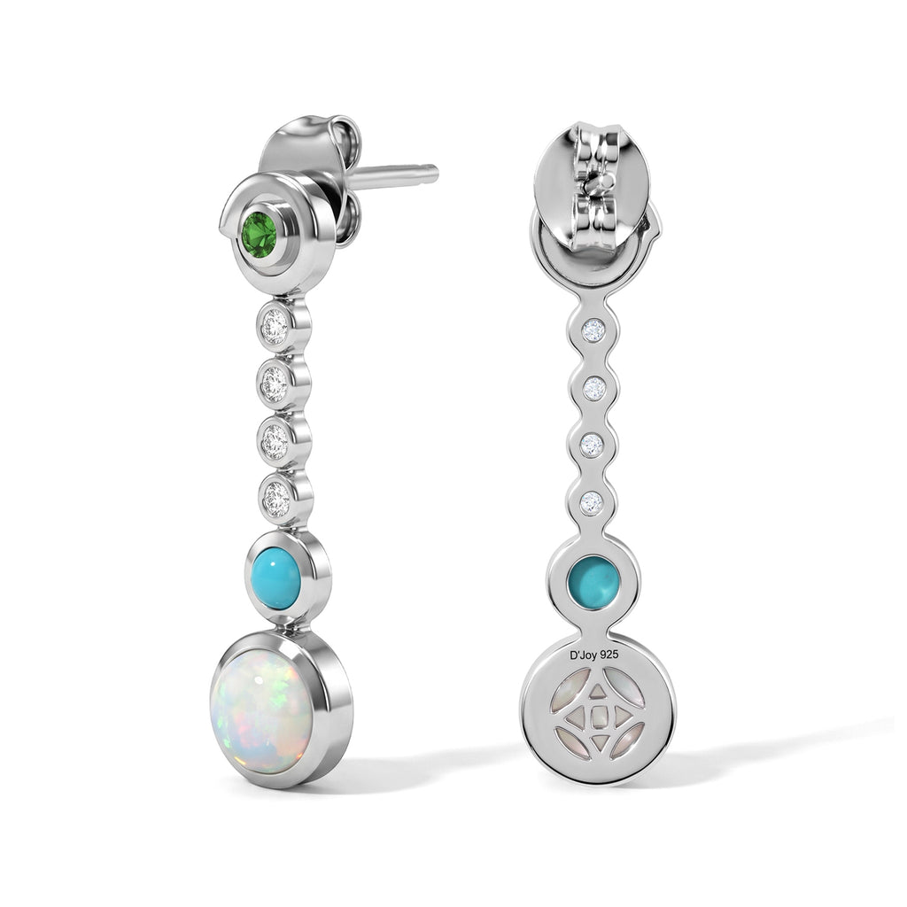 D'Joy - Ethiopian Opal, Natural Chrome Diopside, White Zircon & Sleeping Beauty Turquoise Dangling Earring with Push Post in Platinum Overlay Sterling Silver 1.70 Ct._8796409_3