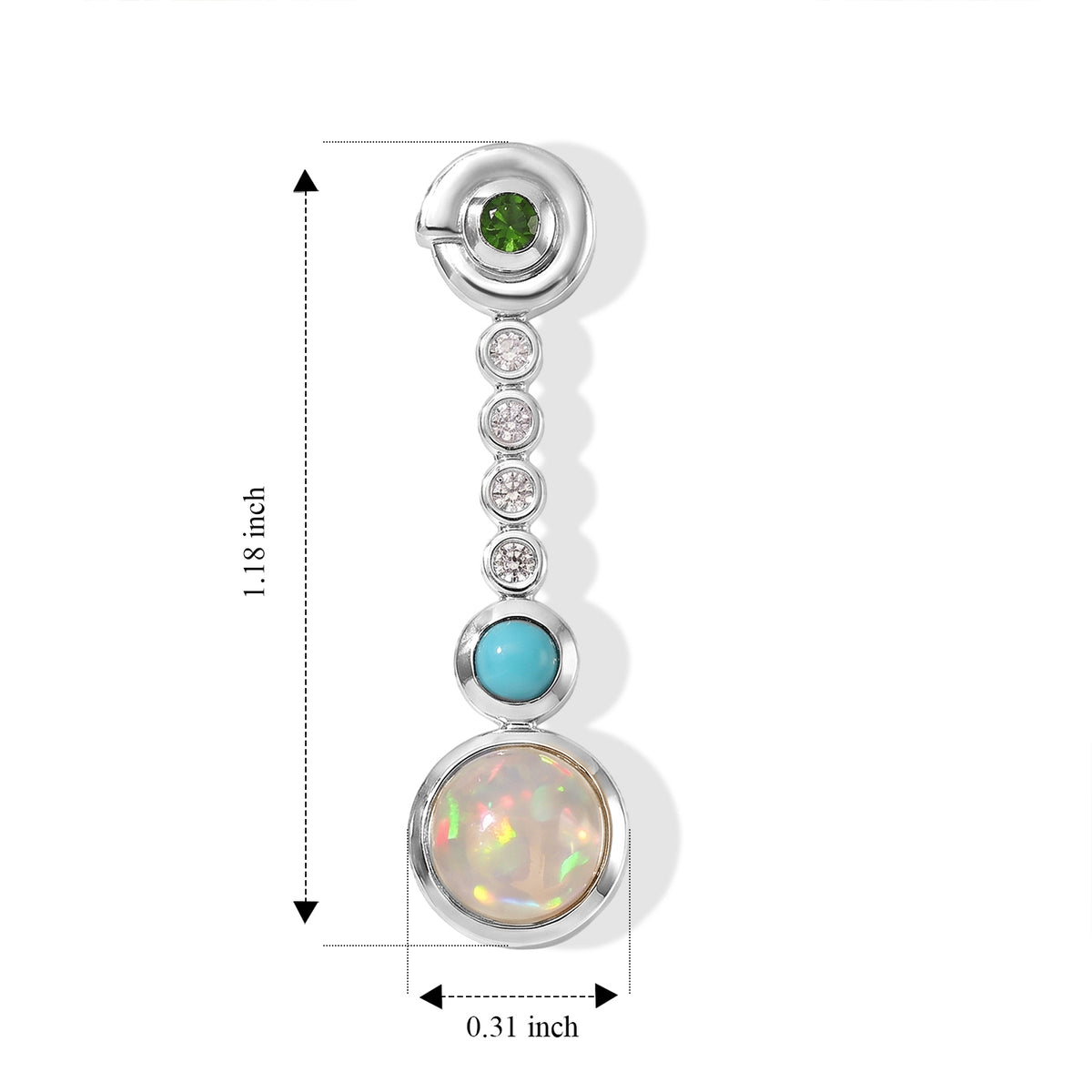 D'Joy - Ethiopian Opal, Natural Chrome Diopside, White Zircon &amp; Sleeping Beauty Turquoise Dangling Earring with Push Post in Platinum Overlay Sterling Silver 1.70 Ct. 8796409 4