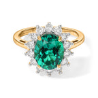 Luxuriant - AAA Lab Grown Columbian Emerald & Lab Grown Diamond (SI/G-H) Halo Ring in 18K Vermeil Yellow Gold Plated Sterling Silver 3.15 Ct._8796499