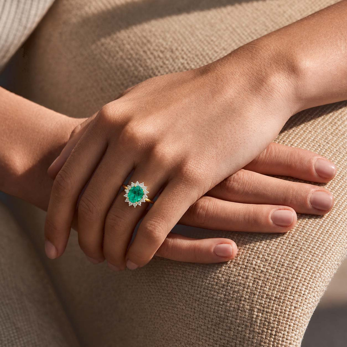 Luxuriant - AAA Lab Grown Columbian Emerald &amp; Lab Grown Diamond (SI-G-H) Halo Ring in 18K Vermeil Yellow Gold Plated Sterling Silver 3.15 Ct. 8796499 2