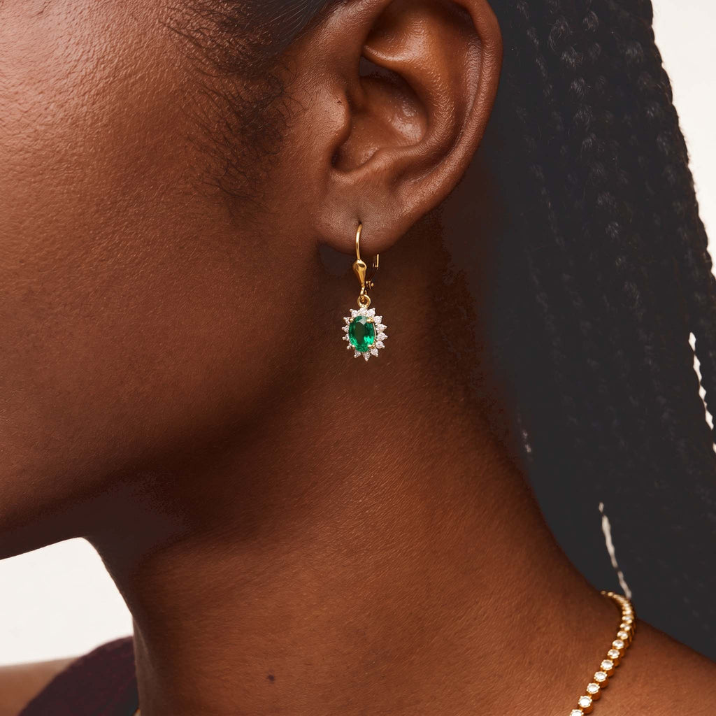 Luxuriant Lab Grown Columbian Emerald, Lab Grown Diamond Main Stone With Side Stone Earring in 18K YG VermeilSterling Silver  1.768  Ct._8796509_1