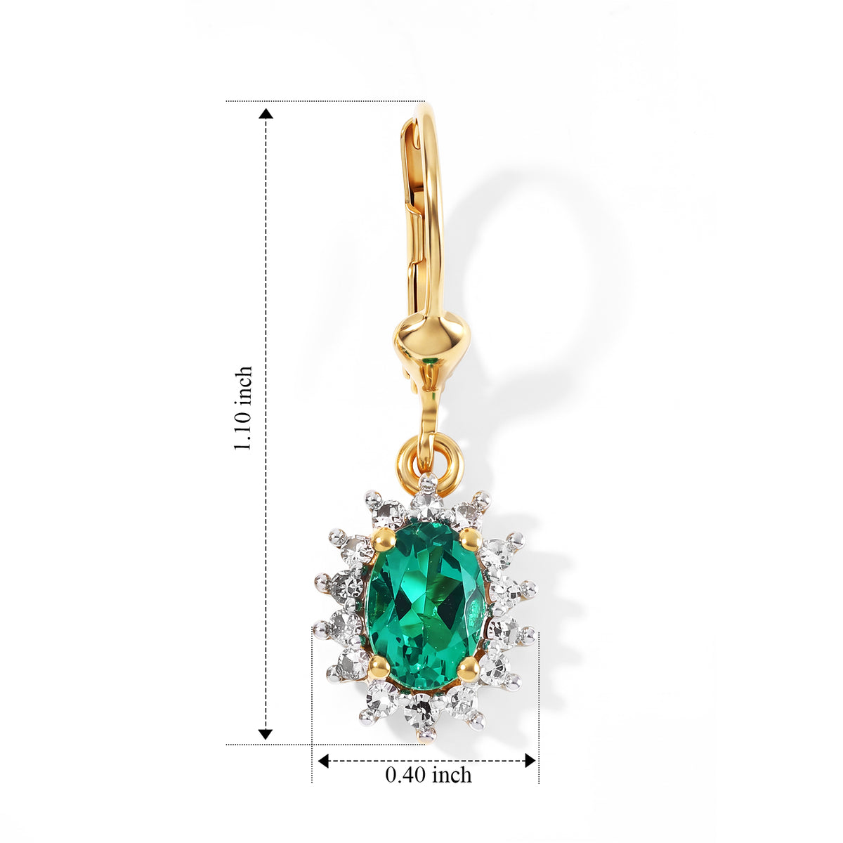 Luxuriant - AAA Lab Grown Columbian Emerald &amp; Lab Grown Diamond (SI-G-H) Dangling Halo Earring with Lever Back in 18K Vermeil Yellow Gold Plated Sterling Silver 1.75 Ct. 8796509 4