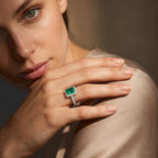 Luxuriant - AAA Lab Grown Columbian Emerald & Lab Grown Diamond (SI/G-H) Solitaire Ring in Rhodium Overlay Sterling Silver 3.30 Ct._8796510_2