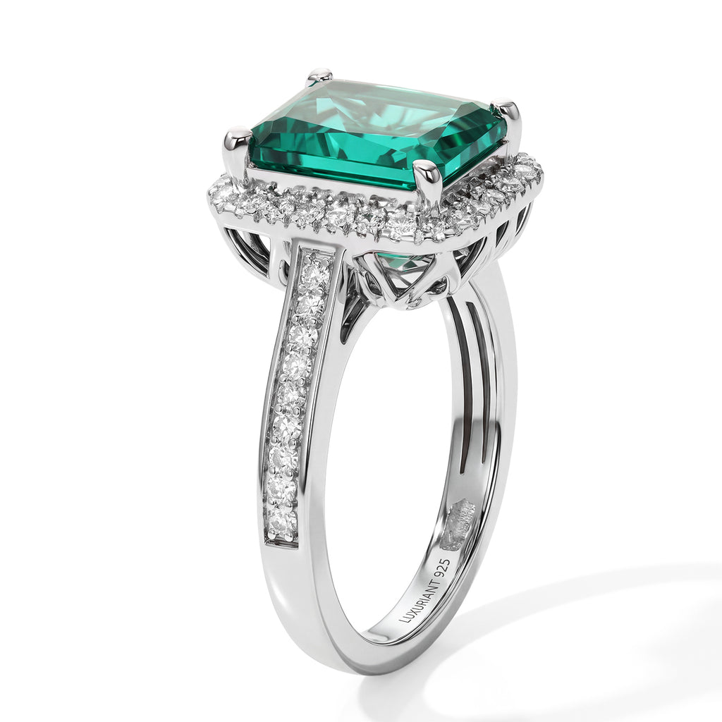 Luxuriant - AAA Lab Grown Columbian Emerald & Lab Grown Diamond (SI/G-H) Solitaire Ring in Rhodium Overlay Sterling Silver 3.30 Ct._8796510_3