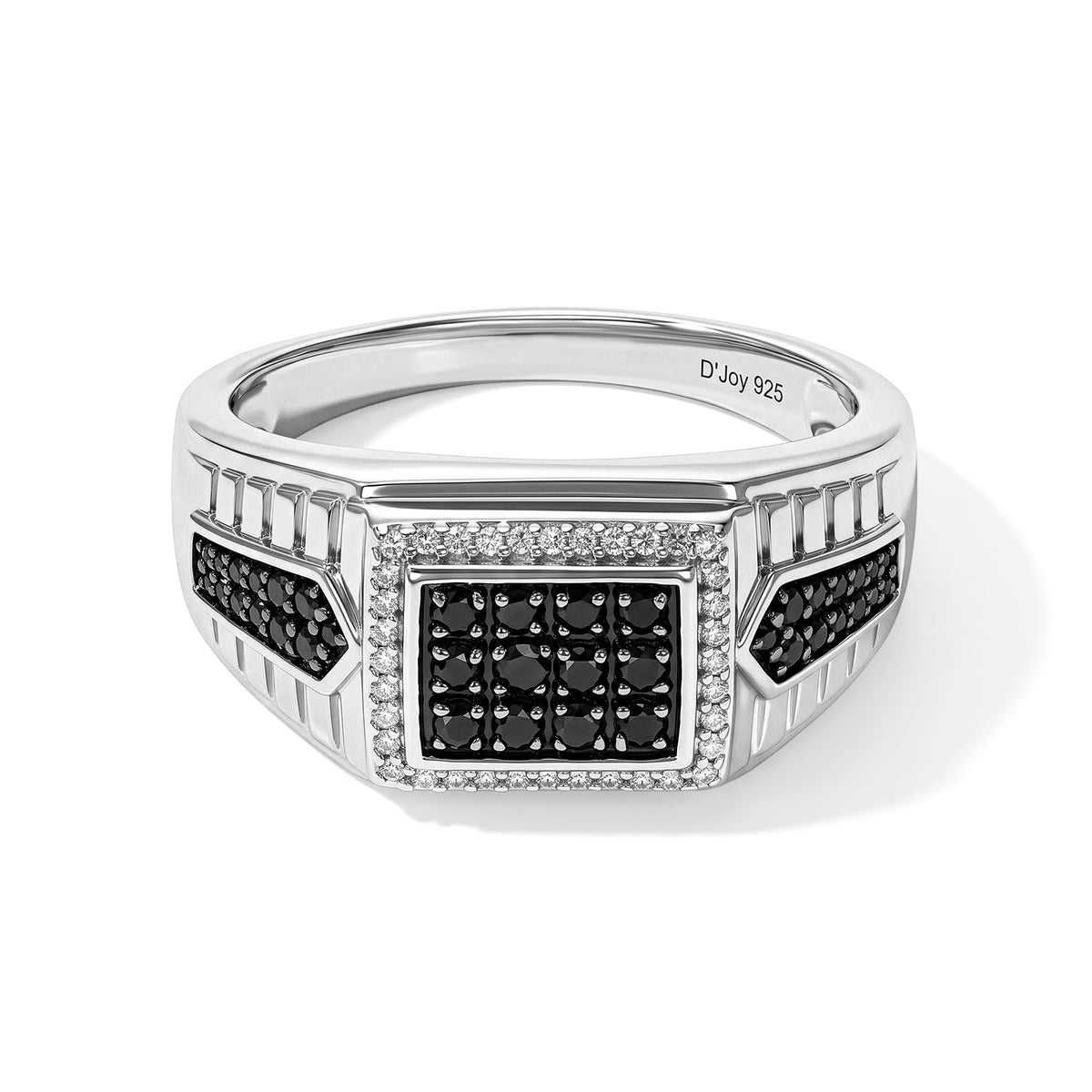 D'joy Black Diamond, White Diamond Mens Ring in Rhodium OverlaySterling Silver, Silver Wt.6.25 Gms  0.610  Ct. 8796557 0
