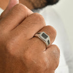 D'joy Black Diamond, White Diamond Mens Ring in Rhodium OverlaySterling Silver, Silver Wt.6.25 Gms  0.610  Ct._8796561_1