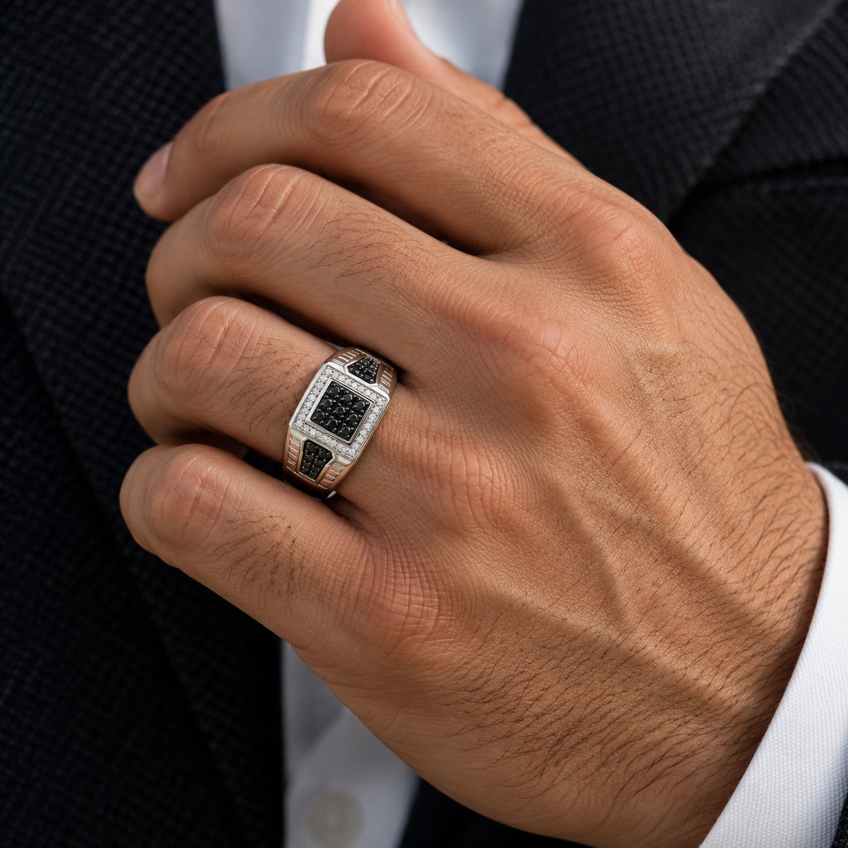 D'Joy - Black Diamond &amp; White Diamond Ring in Rhodium Overlay Sterling Silver 0.60 Ct. 8796561 2