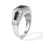 D'joy Black Diamond, White Diamond Mens Ring in Rhodium OverlaySterling Silver, Silver Wt.6.25 Gms  0.610  Ct._8796561_3