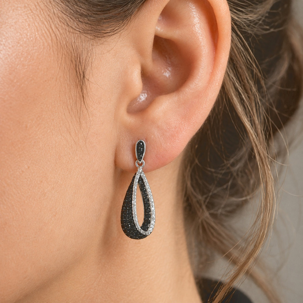 D'Joy - Natural White Diamond Dangling Earring with Push Back in Rhodium Overlay Sterling Silver 1.00 Ct. 8796566 1