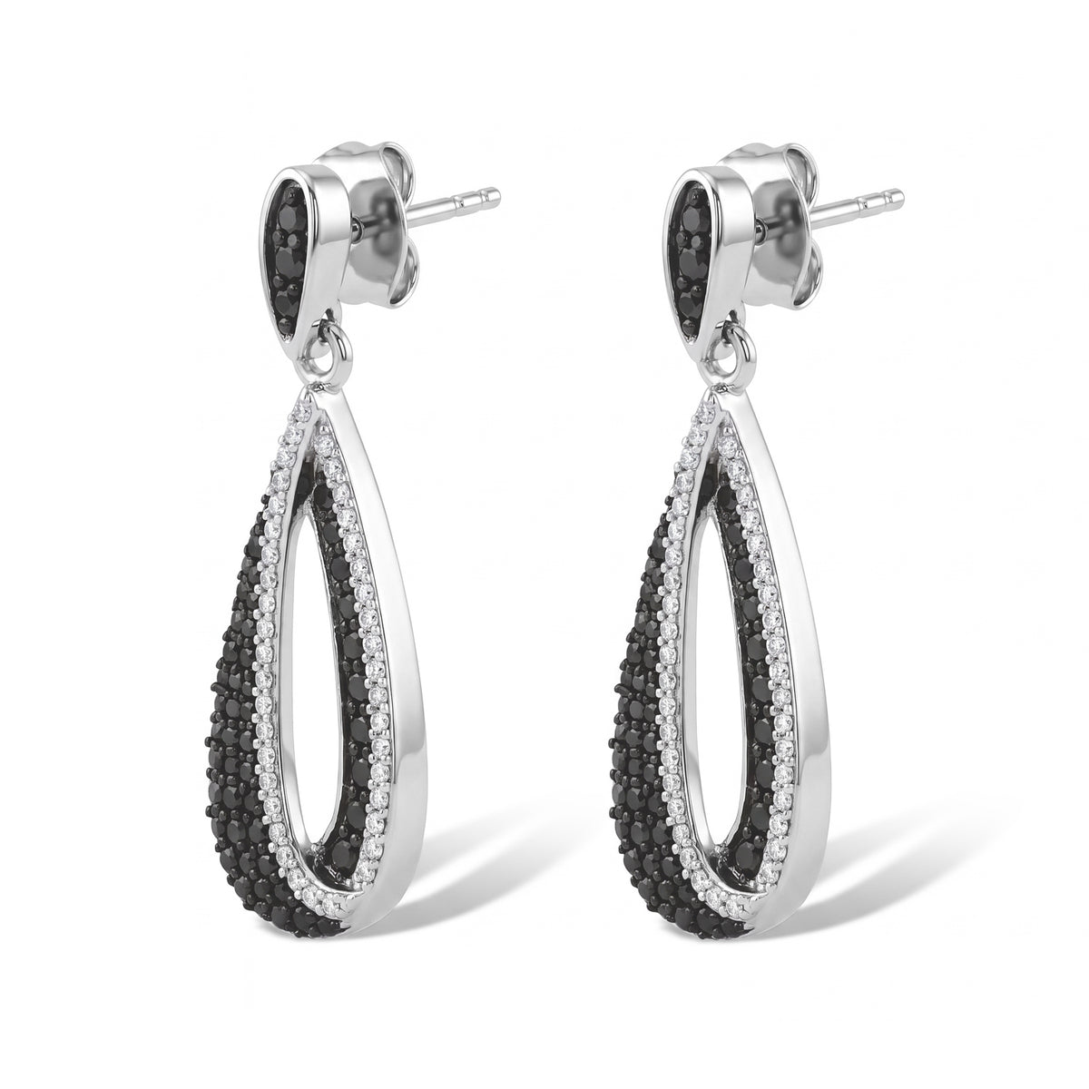 D'Joy - Natural White Diamond Dangling Earring with Push Back in Rhodium Overlay Sterling Silver 1.00 Ct. 8796566 3