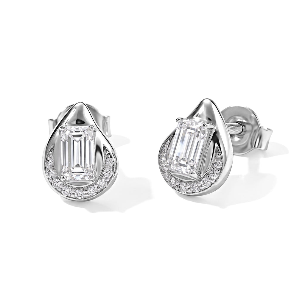 D'Joy - Moissanite Earring with Push Back in Rhodium Overlay Sterling Silver_8796673